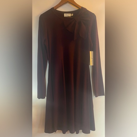 Eliza J fit and flare ribbed sweater dress, deep purple - Picture 1 of 8